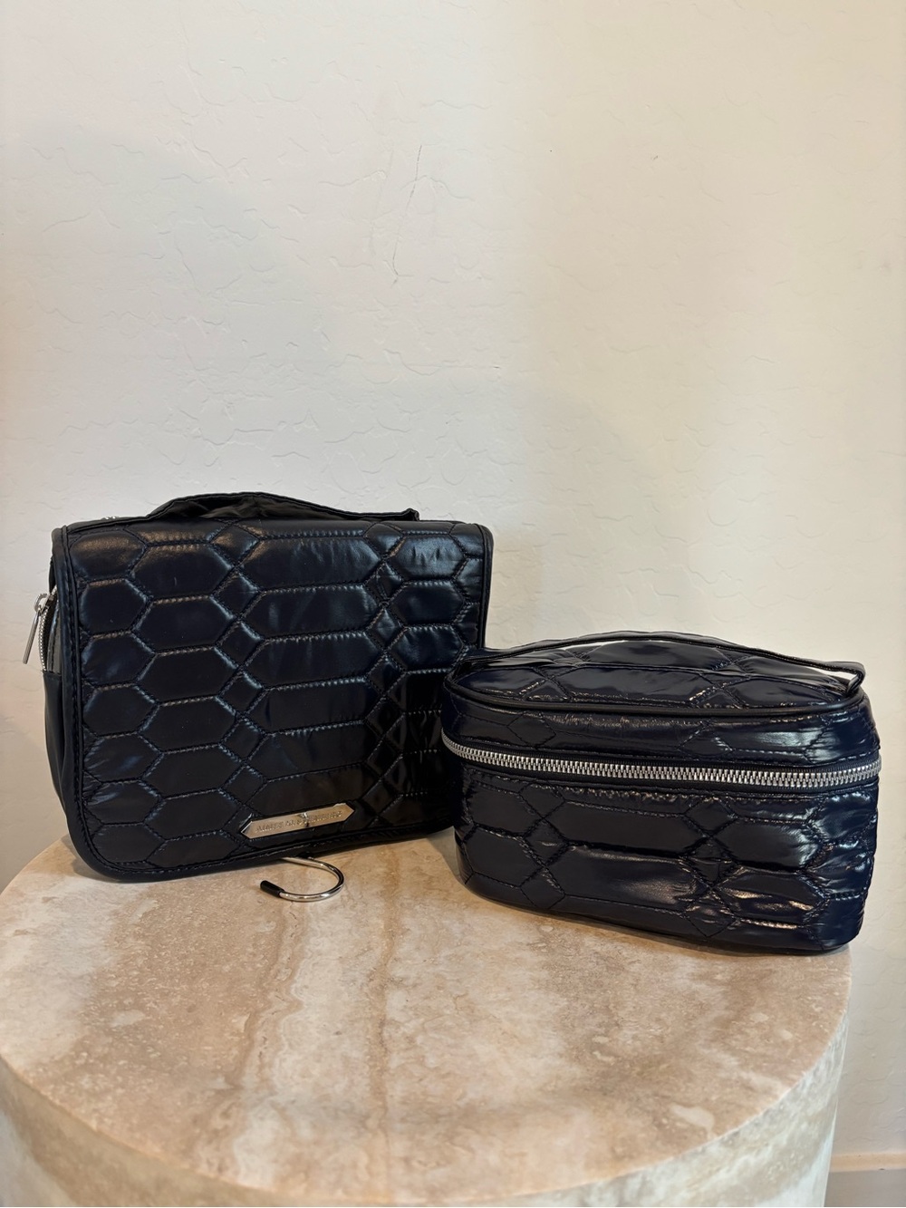 Aimee Kestenberg Navy Padded Quilted Travel Toiletry Bag Set